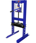 6 Ton Hydraulic Shop Press With Stamping Plates For Auto Repairs And Heavy Duty Bending And Straightening Bearings And U Joints On A Rugged Carbon Steel H Frame Ideal For Garage Floor Projects And Consistent Rebound visible in blue with adjustable bench and plates