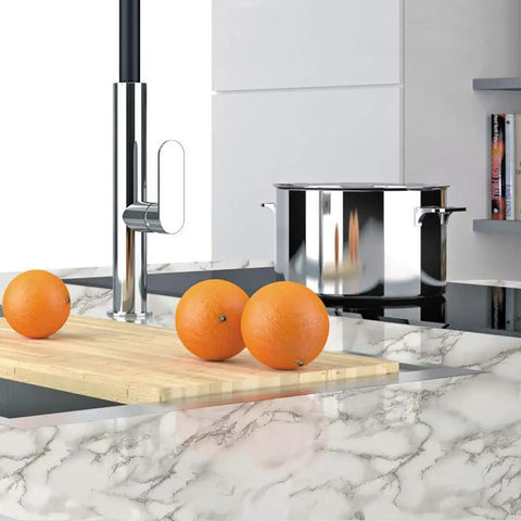 Gray White Marble Peel N Stick Contact Paper 160 By 36 Inch Waterproof Countertop Wallpaper on kitchen island