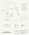 Technical drawing of Black Stainless Kitchen Faucet With Pull Down Sprayer And Soap Dispenser dimensions and installation guide.