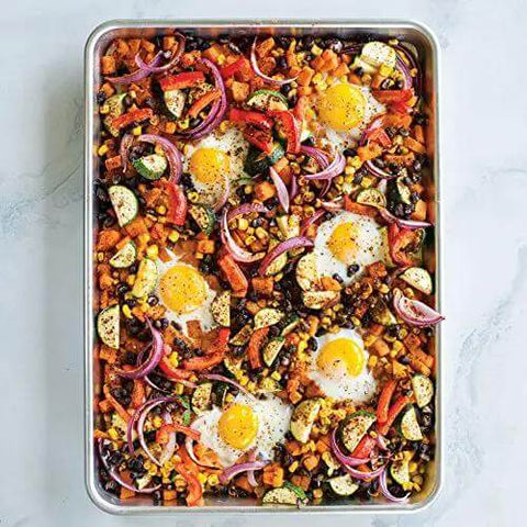 Naturals Half Sheet Pan Set Of 2 For Baking And Roasting With Pure Aluminum For Superior Heat Conductivity And Even Browning, used for roasting vegetables with eggs.
