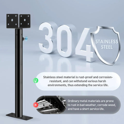 Two Pack 3.6 Inch 304 Stainless Steel Roof Riser Brackets For Patio Pergola, Built Tough Heavy Duty 18.25 Inch High Adjustable Riser Hardware In Black Finish For Outdoor Roof Support