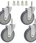 Swivel Stem Caster Set Four Inch Wheel With Seven Sixteenth Inch Stem Diameter Heavy Duty 200 Lb Load Per Caster TPR Rubber Wheel