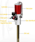 Top Shelf Air Operated Grease Pump Kit For 55 Gallon Drums close-up of the pressure gauge, inlet port, and oil rod details.