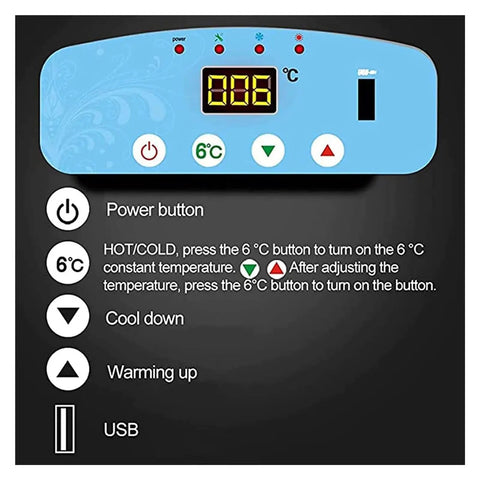 Digital control panel of Road Ready Portable Insulin Cooler with temperature display and USB port for easy cooling adjustment.