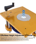 Premium Kickass Aluminum Router Lift And Table Insert Plate For Hella Precise Milling Flip Board, crank handle for height adjustments.