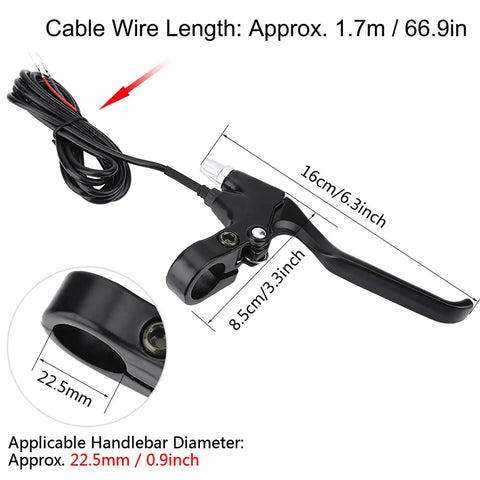 Universal Aluminum Alloy 4 Finger Brake Lever Set with 66.9in cable for electric bikes, scooters, and UTVs, motor cutoff function.
