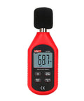 UT353 Decibel Meter Portable Digital Sound Level Meter 30 To 130 dB With Max Min Fast Slow Data Hold LCD Backlit Auto Power Off Lightweight Ergonomic Design For On The Go, red handheld unit