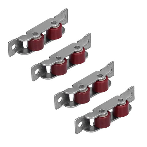 4 Pack Badass Sliding Window Roller Pulleys With Screws Double Wheel Stainless Steel Nylon Tough As Nails Fits 14mm Track Smooth Glide Push Pull Quick Fix in red and silver.