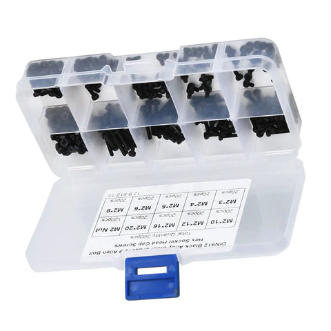 300 Piece Black Alloy Steel Hex Bolts And Nuts Kit For Auto Maintenance And Home DIY Garage Projects With High Strength Grade 12.9 Anti Rust Finish Includes Various Lengths For Quick Fixes And Everyday Builds, in storage box