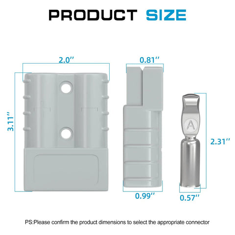 175 Amp 1 0 AWG Battery Quick Disconnect Connector Kit gray connector dimensions and crimp terminal for vehicles