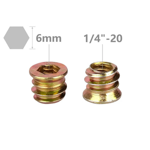 40Pcs 1/4-20 X 10mm Wood Threaded Inserts Fastener Kit With Hex Socket Drive And 6mm Hex Spanner For Furniture DIY Repairs