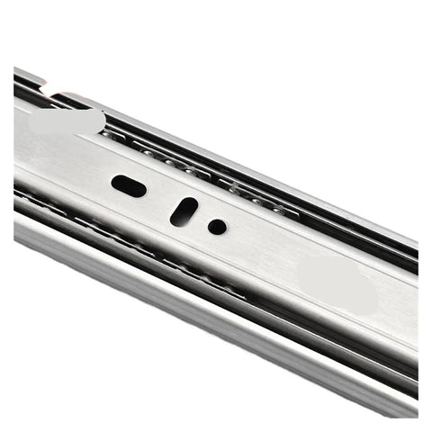 Close-up of Stainless Steel Drawer Slides With Soft Close For 10 To 22 Inch Cabinets Three Section Sliding Rails Built To Last