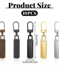 10 Piece Zipper Pull Replacement Set Silver Black Gold Copper For Jackets Bags Luggage Backpacks Coats Shoes Durable Zipper Pull Tabs displayed by color and size
