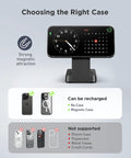 Infographic showing magnetic case compatibility for 3 In 1 Magnetic Wireless Charger For IPhone MagSafe Apple Watch And AirPods