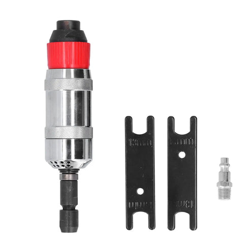 Straight Up Heavy Duty Air Die Grinder With Alloy Steel Housing And Precision Matched Motor Assembly Running Smooth As Butter And Kicking Serious Grinding Power, showing the tool, wrenches, and air fitting.