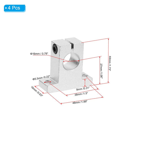Aluminum Linear Motion Rod Rail Clamps For 16mm Shaft Set Of 4 Durable Guide Supports CNC 3D Printer Builds 48x16x44mm size shown