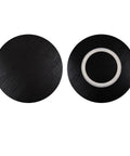 Top and bottom view of a Rotating Lazy Susan For Dining Table Wooden Serving Turntable With Quiet Bearings No Fuss Swivel Tray Centerpiece Stand For Kicking Back Hours And Dinner Parties Black.
