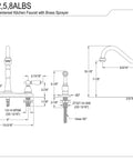 Technical drawing of Heritage 8 Inch Centerset Kitchen Faucet With Solid Brass Construction And Polished Chrome Finish Four Hole Deck Mount 1.8 GPM Flow Rate Old School Vintage Look Dual Handle Tap For Classic Kitchens with measurements.