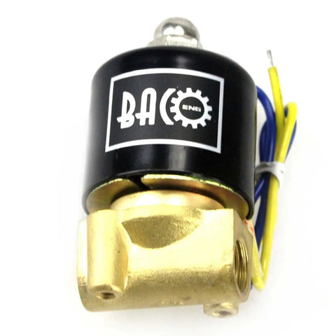 One Quarter Inch Brass Electric Solenoid Valve 110V AC Normally Closed NPT Thread No-fuss Setup, front view product image.