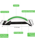Emoly Back Stretcher Device dimensions 15.16x10.23 inch, PP plastic base, cushion, three-degree slope adjustment for pain relief.