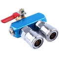 Two Way Five Port Aluminum Pneumatic Manifold Block Splitter Inline Fittings for Air Compressors Sky Blue with Valve