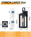 Top Shelves Two Pack Of 17 Inch Exterior Wall Sconces For House Facades with matte black finish and clear glass, 17 inch size.