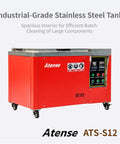 Heavy-Duty 12 Gallon Ultrasonic Cleaner With Digital Heater Timer, Top Shelf Stainless Steel Tank, red industrial design.