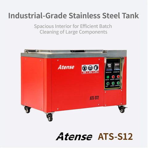 Heavy-Duty 12 Gallon Ultrasonic Cleaner With Digital Heater Timer, Top Shelf Stainless Steel Tank, red industrial design.