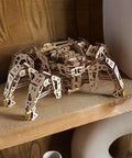 Hexapod Explorer Model Kit 3D Puzzle Walking Robot With Self Propelled 6 Legged Mechanical Crawler Craft Kit For Adults To Build Wooden DIY STEM Project For Home Office Display And Conversation Starter, wooden six-legged model on shelf