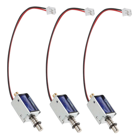 3 Pack Push Pull Electromagnet Kit Waterproof DC 12V Solenoid With Magnetic Iron Core displayed in metal casing for robotics