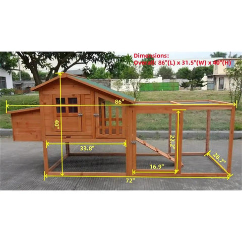 Deluxe Large Wood Chicken Coop With Nesting Box And Run For 3 To 5 Chickens Durable Fir Construction Easy Clean Tray setup