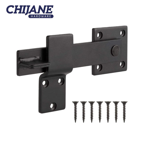 Heavy Duty 6 Inch Farm Flip Gate Latch For Outdoor Wood Fence And Barn Doors, Solid Black Gate Lock Hardware shown with screws