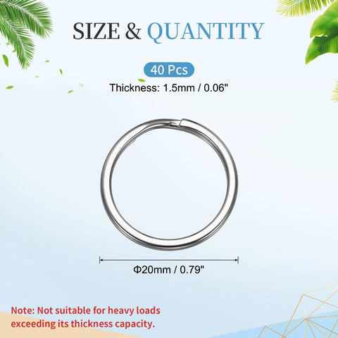 40Pcs 304 Stainless Steel Split Key Rings Open Jump Rings 1.4mm Thick 20mm OD Flat Keychain Loops For Keychains Car Keys And DIY Jewelry Making Craft Projects