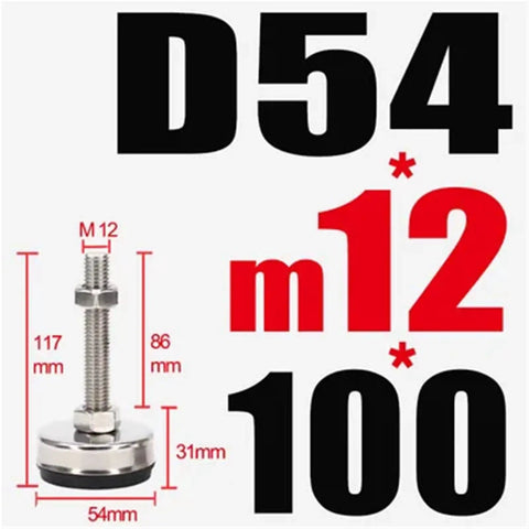 Stainless Steel Adjustable Lathe Leg Leveling Feet With Threaded Body size details for precision height tuning.
