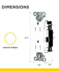 Heavy Duty Screwless Duplex Receptacles 15A 125V Tamper Resistant Quick Wire Commercial Grade Wall Outlets 1 Gang White dimensions 4.2" x 1.6".