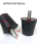 Rubber Shock Isolator Studs 1 Pack Black Adjustable Feet Pads with M10 screws, 40mm x 20mm shown in detail.