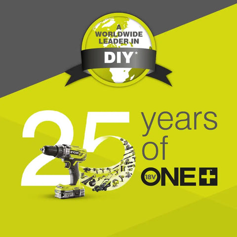 Cordless 18 Volt Patio Surface Cleaner With Telescoping Handle, showcasing RYOBI tools, celebrating 25 years of innovation.
