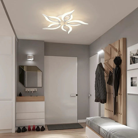 LED Ceiling Light With Remote 42W Dimmable Modern Flame Shape Flush Mount Chandelier Acrylic Fixture in entryway