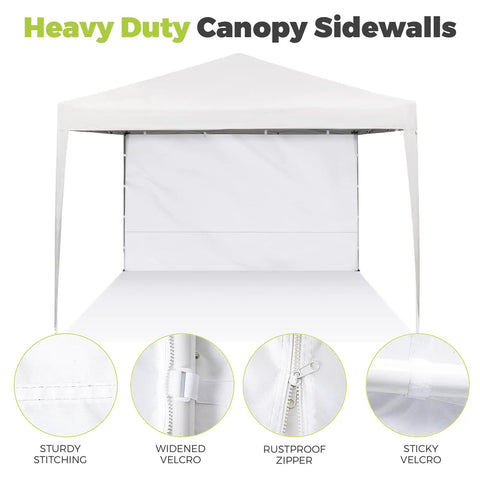 Three White 10x10 Foot Sidewalls For Pop Up Canopy Tent, 300D Waterproof Fabric With PA Lining, UV Block shown with fittings