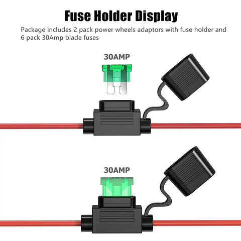 2 Pack 18V Power Wheel Battery Adapter Kit With 12AWG Wire And Fuse Holder Includes 6x 30Amp Fuses for DIY