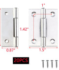 Twenty Pack Heavy Duty Stainless Steel Folding Butt Hinges 2 Inch shown with measurements and screws for cabinets and wood projects.