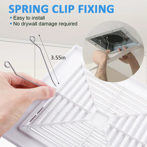 Replacement Grille Cover For Bathroom Exhaust Fan Square Ceiling Or Wall Mount Fits 97011723 663 670 671 675 688 689 Vent Fans White Plastic Grille Easy Install showing spring clips installation process.