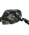 Flexible Handle Manual Fertilizer Spreader With Bag in camo design showing adjustable backpack straps.