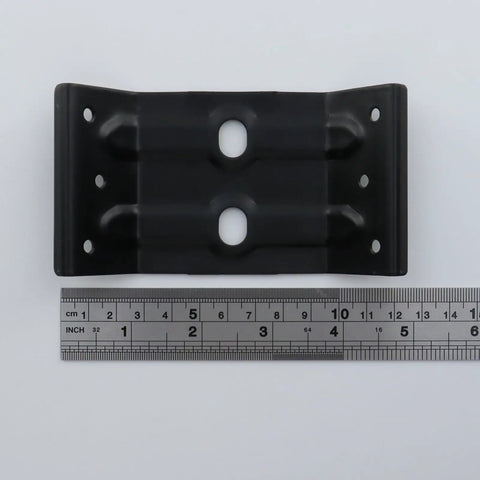 Heavy Duty Corner Bracket Set of 4 for Tables and Furniture Built Tough From Thick Steel Zinc Plated next to ruler for scale