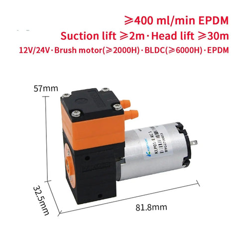 High Performance Klp01 Mini DC Brush Diaphragm Liquid Pump 400 Ml Per Min With Automatic Control Features Solid Self Priming Dry Running Capability Low Sound Level And Compact Design Great For Corrosive Liquids And General Purpose Fluid Transfer
