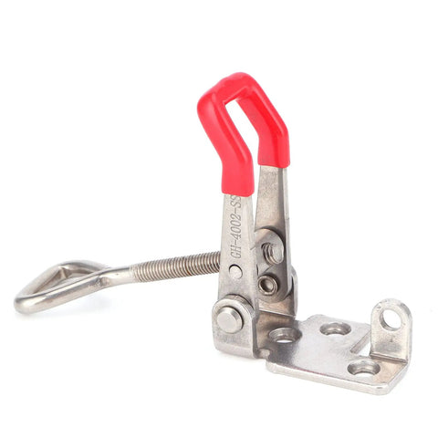 Heavy Duty Toggle Clamp Latch Adjustable Stainless Steel Draw Catch With 450 Pound Capacity; red handle clamp image.