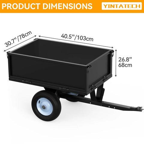 Beefy Heavy Duty Steel Dump Cart For ATVs And Tractors With Fold Down Side Panels 500 Lb Capacity Utility Trailer dimensions