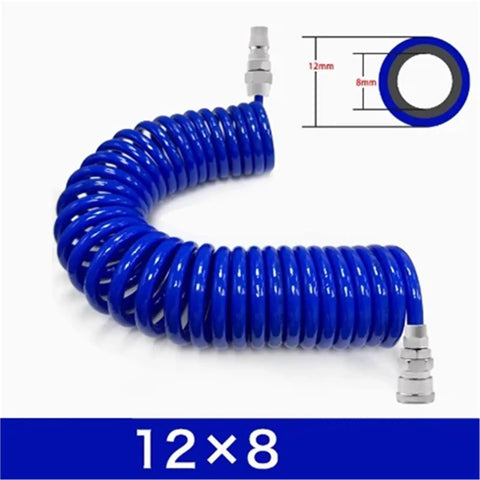 Top Shelf Pu Spring Air Hose Kit With Quick Connect Fittings For High Pressure Pneumatic Compressors Heavy Duty Snapback Retractable Coil Tubing 12mm blue polyurethane hose with quick connector
