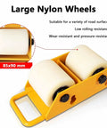 Close-up of large nylon wheels showing wear-resistant features for the Rock Solid Nylon Wheel Combo Machinery Skate Dolly.