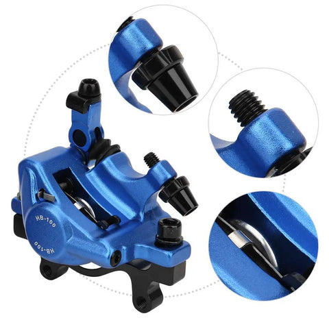 Mountain Bike Aluminum Alloy Disc Brake Kit featuring killer grip, blue caliper with detailed view of components.